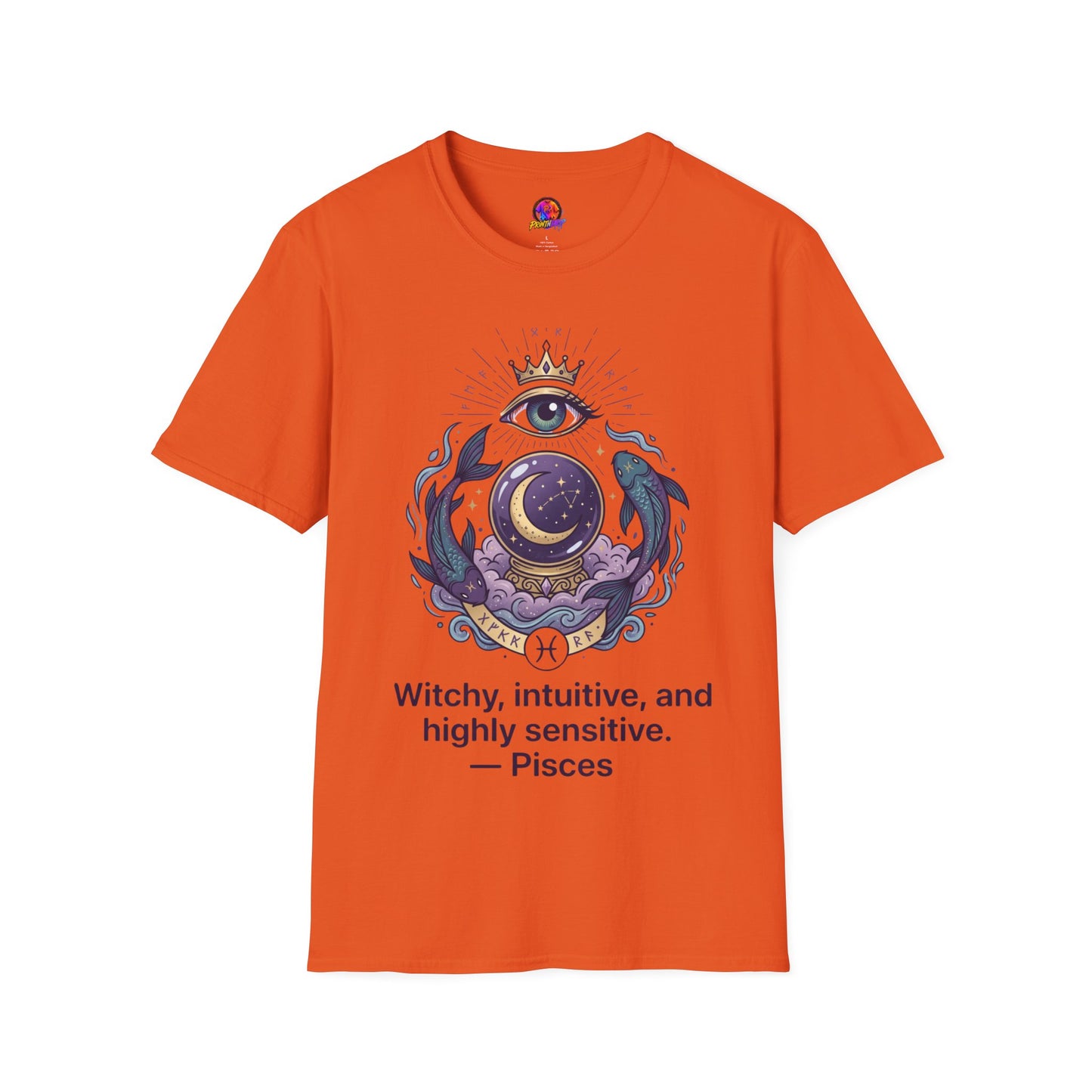 Pisces Mystic Eye T-Shirt — Witchy Astrology Moon & Crown Design