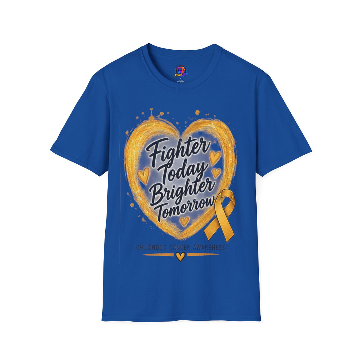 Childhood Cancer Awareness T-Shirt — "Fighter Today Brighter Tomorrow" Gold Ribbon