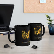 Childhood Cancer Awareness Mug — Gold Ribbon Butterfly Black Coffee Cup (11oz, 15oz)