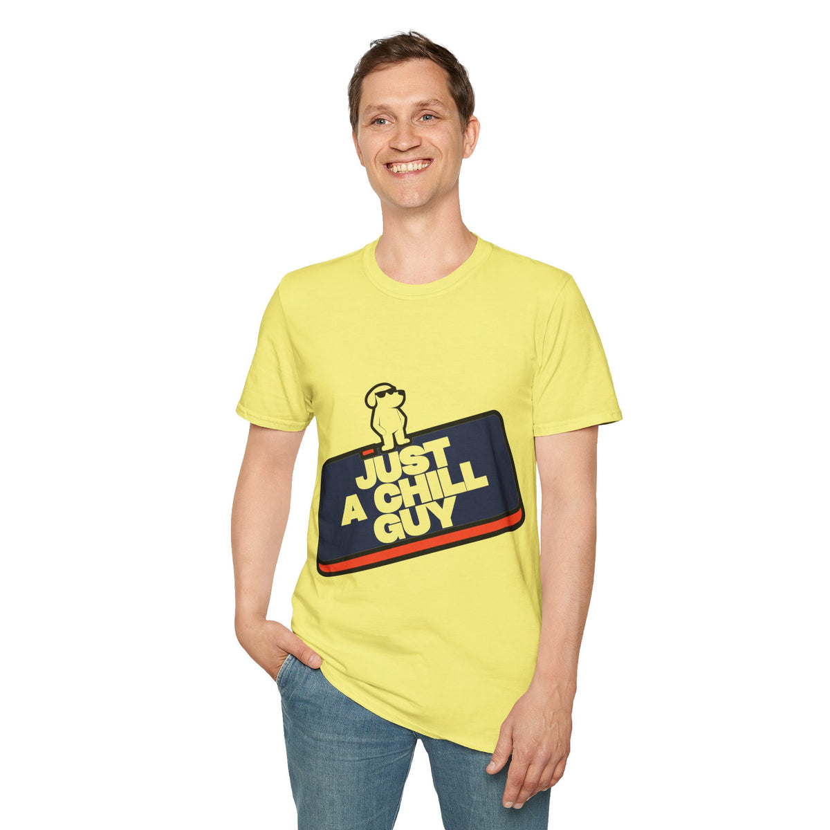 Just A Chill Guy Retro Block Text Tee - Funny Dog Meme Block Graphic T-Shirt - Trending Now - September 2026