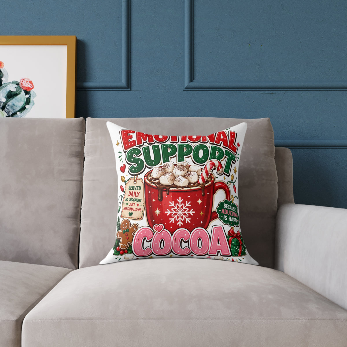 Modern Day Christmas Emotional Support Square Poly Canvas Pillow