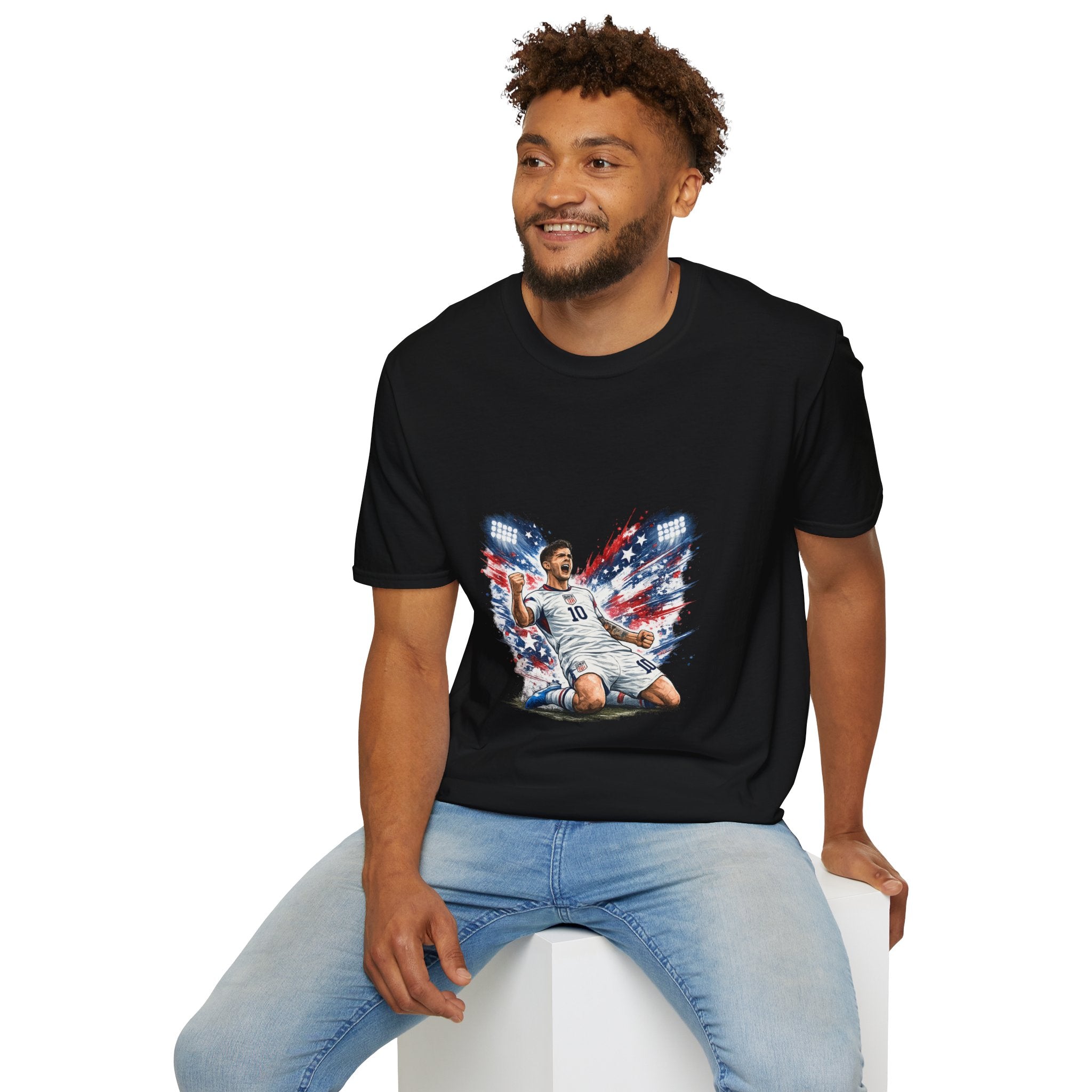 USA Soccer Player Flag T-Shirt — Patriotic Football Fan Tee