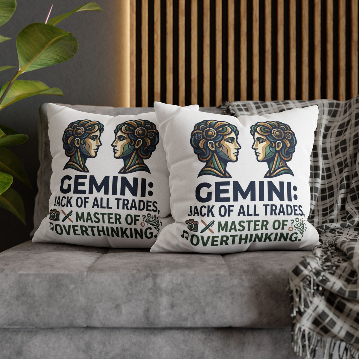 Gemini Pillowcase – "Jack of All Trades, Master of Overthinking" Astrology Throw Pillow
