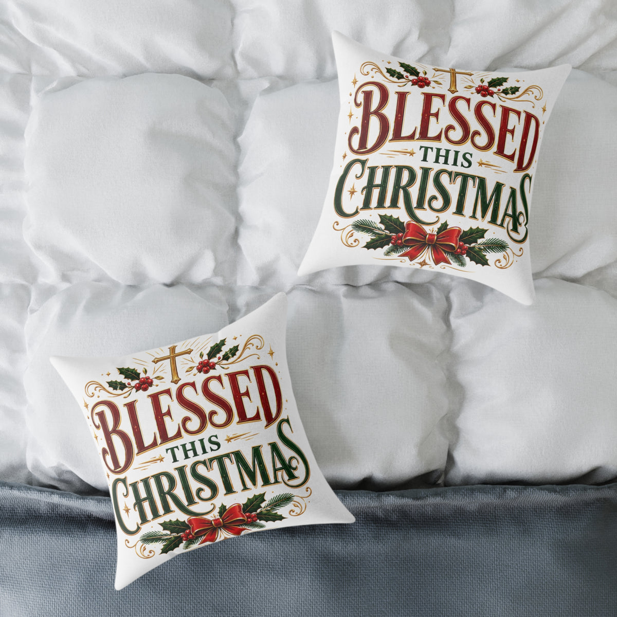 Blessed This Christmas Square Poly Canvas Pillow