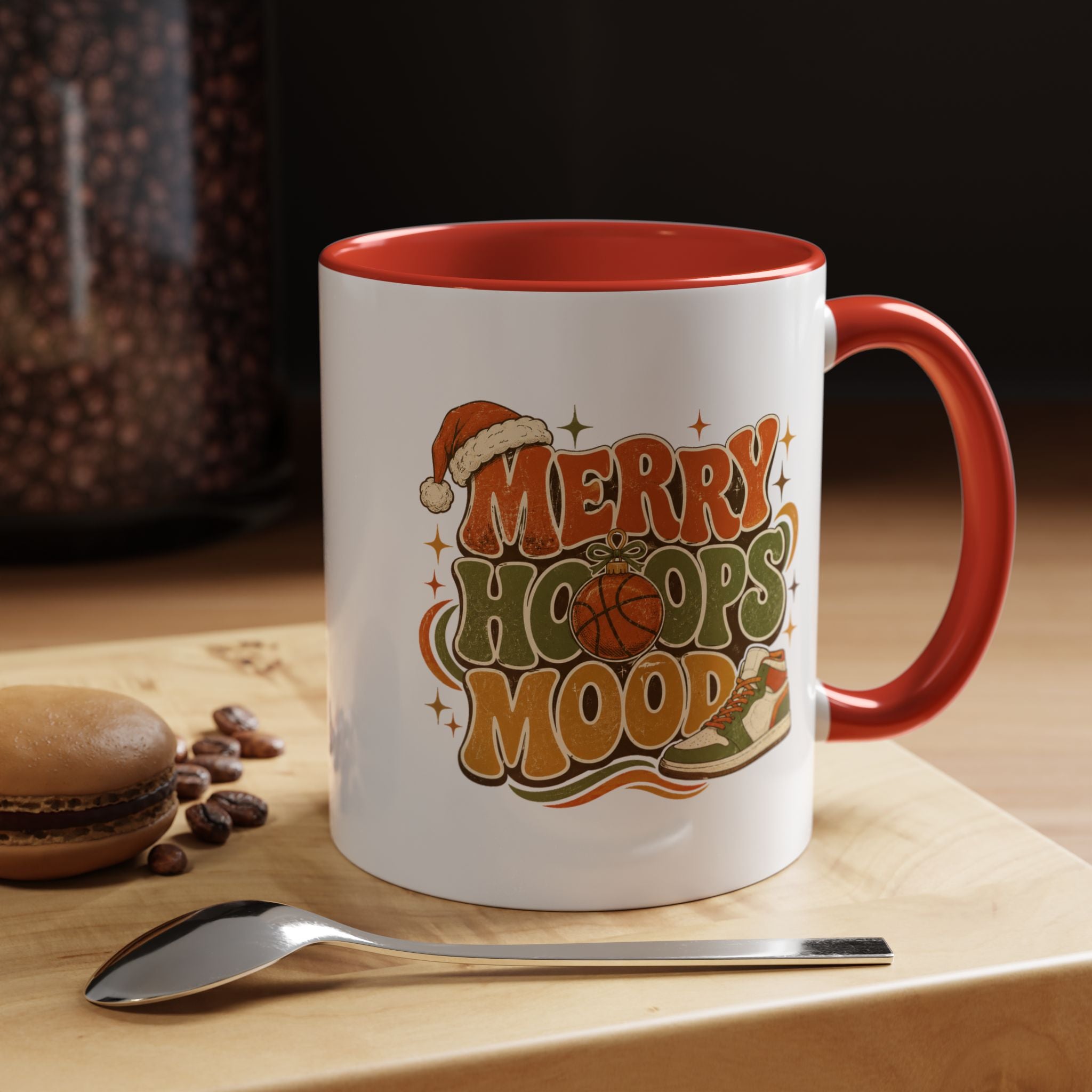 Modern Day Christmas Merry Hoops Mood Accent Coffee Mug — Retro Basketball Christmas Design