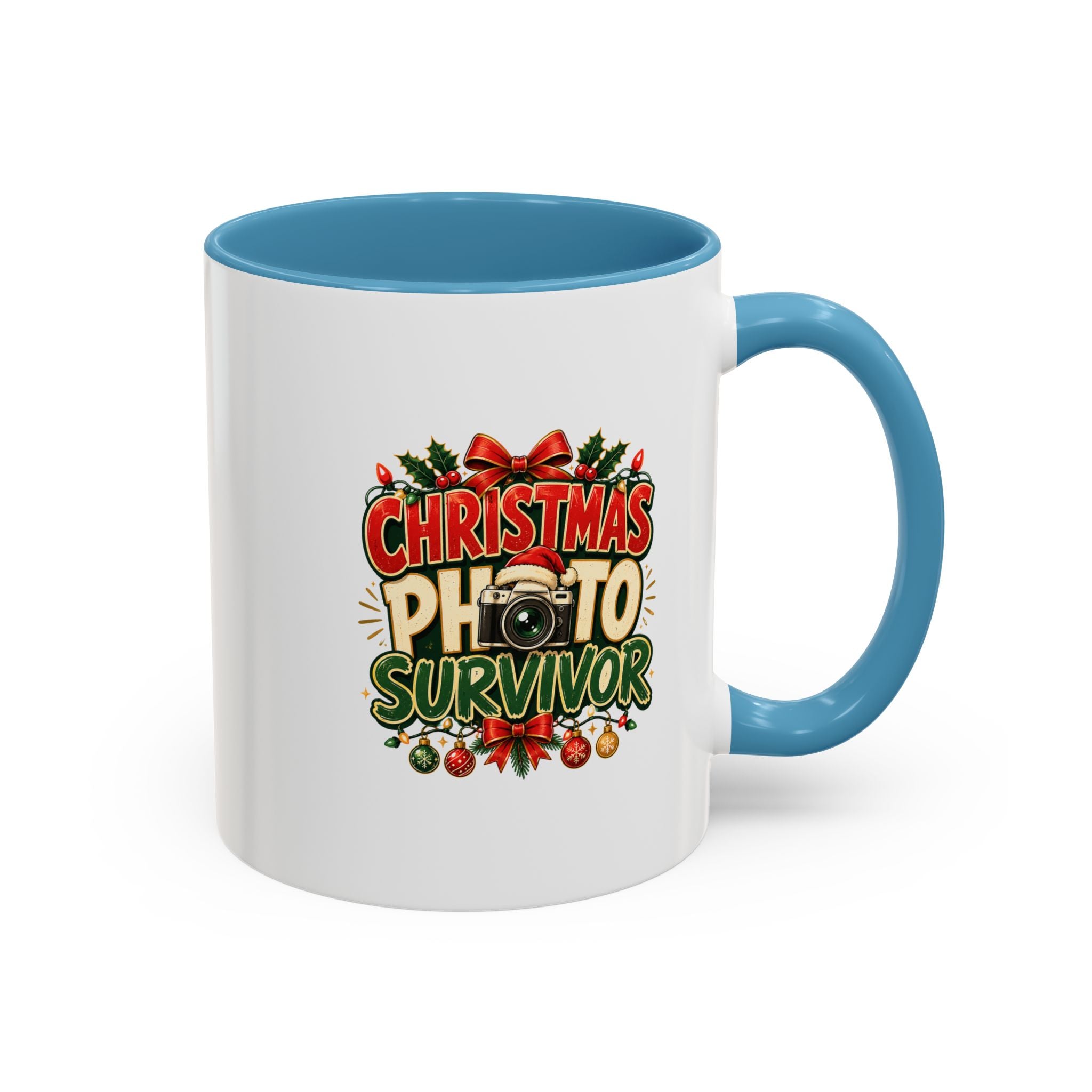 Christmas Photo Survivor Accent Coffee Mug — Holiday Photographer Gift