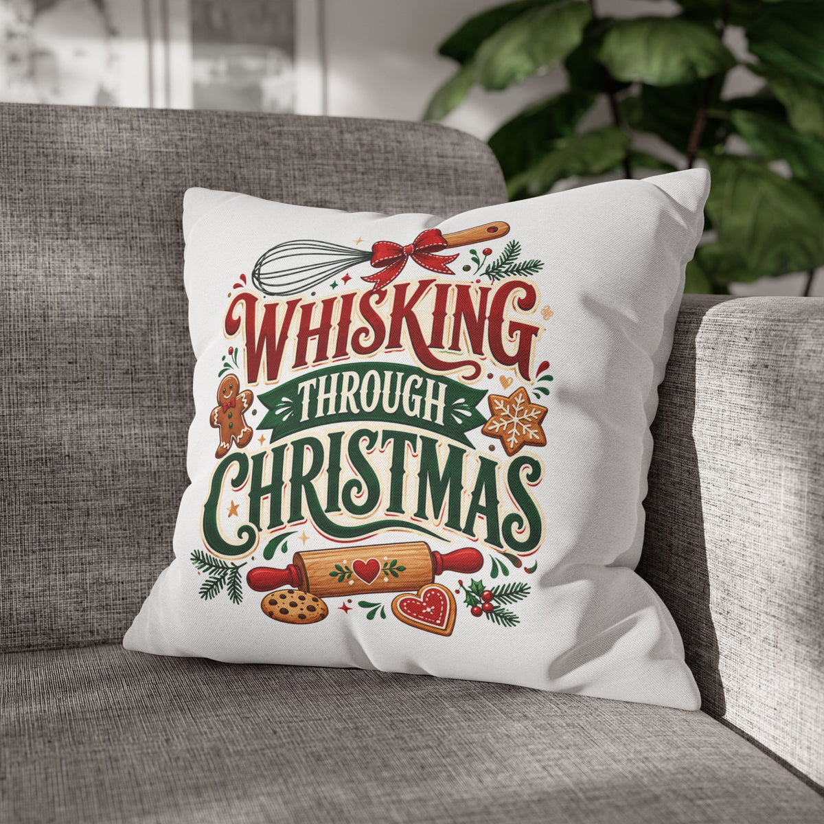 Christmas Whisking Through Christmas Spun Polyester Square Pillowcase