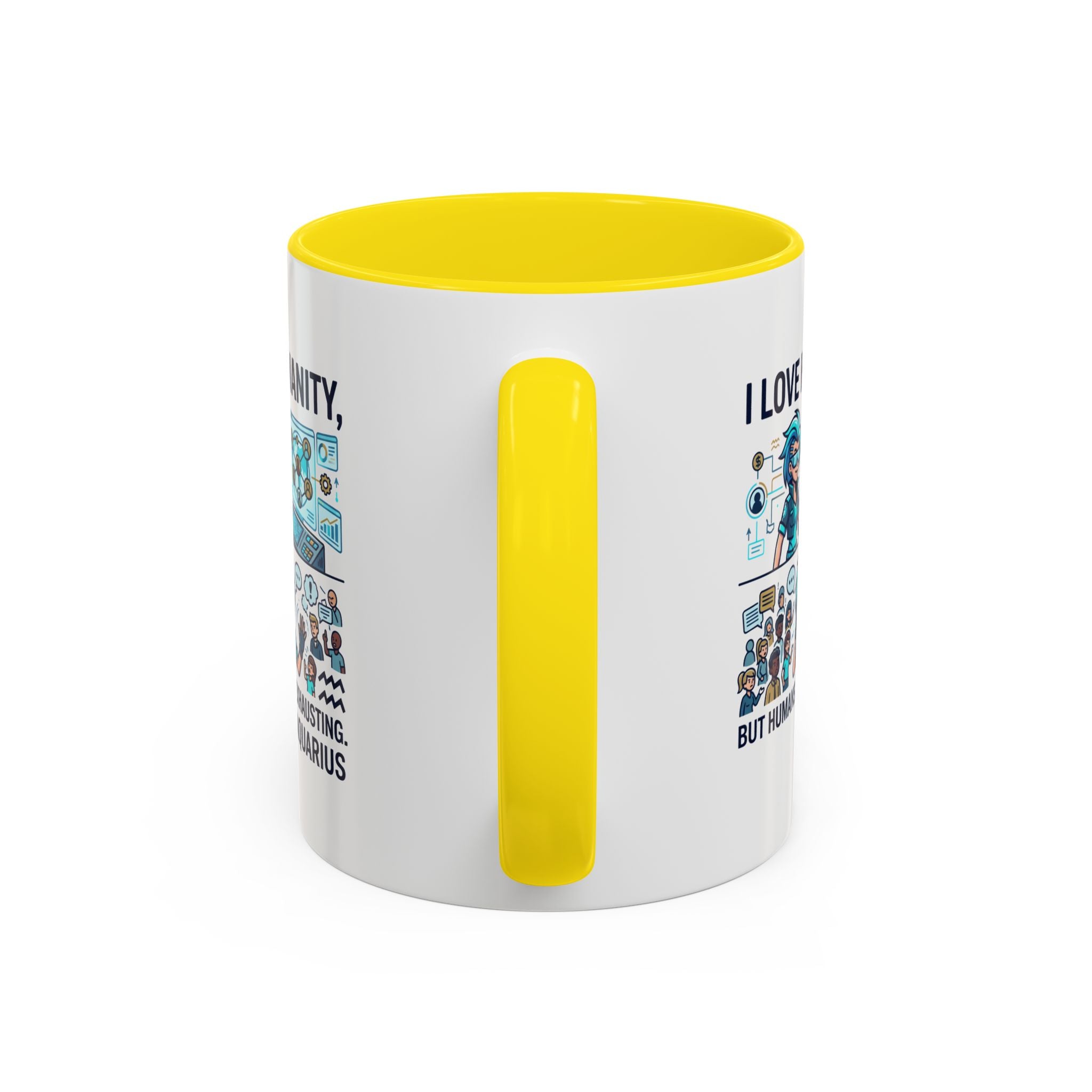 Aquarius Zodiac Coffee Mug — "I Love Humanity, But Humans Are Exhausting" Accent Mug