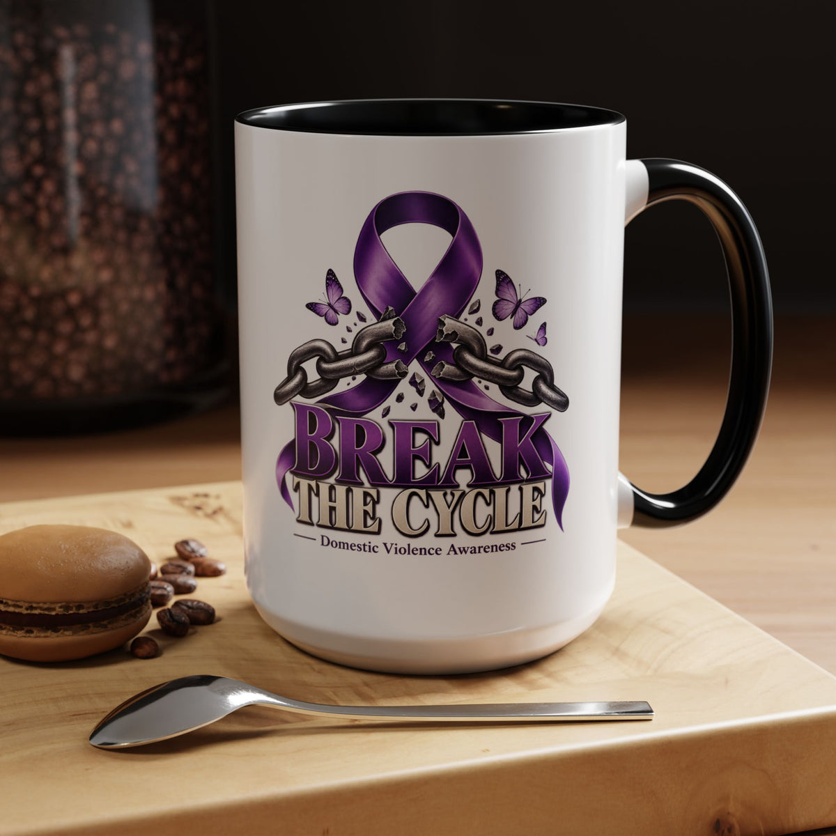 Break the Cycle Coffee Mug – Domestic Violence Awareness Purple Ribbon (11/15oz)