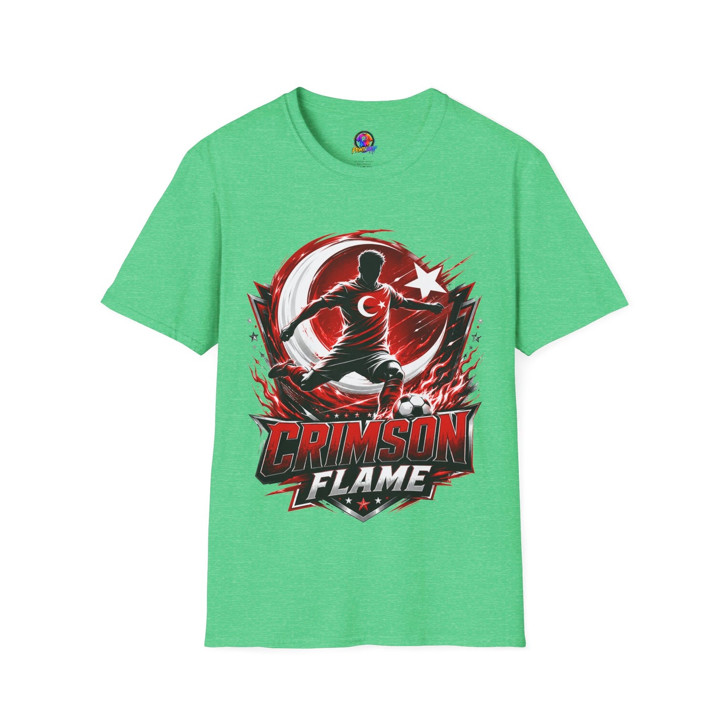 Turkey Crimson Flame Soccer T-Shirt — Turkish Crescent & Star Football Fan Tee