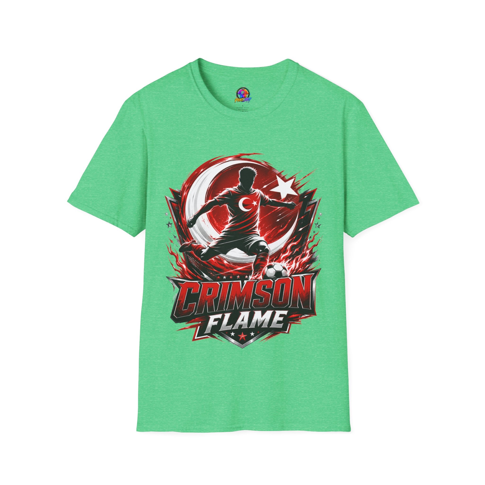 Turkey Crimson Flame Soccer T-Shirt — Turkish Crescent & Star Football Fan Tee