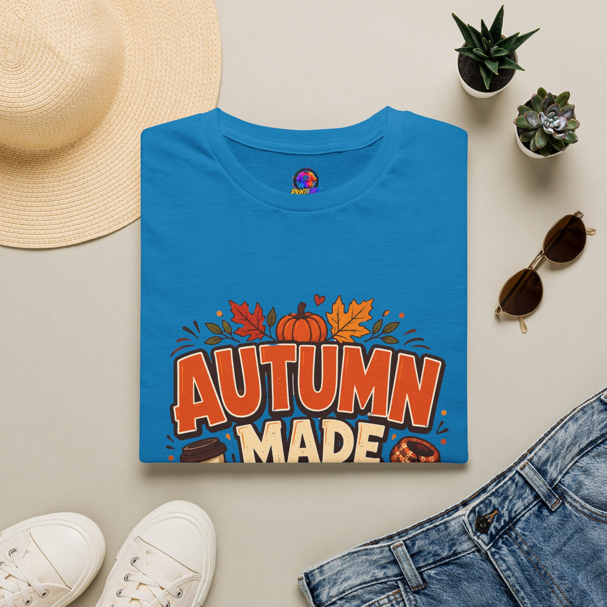Thanksgiving T-shirt Autumn Made Me Do It T-Shirt — Fall Pumpkin & Leaves Graphic Tee