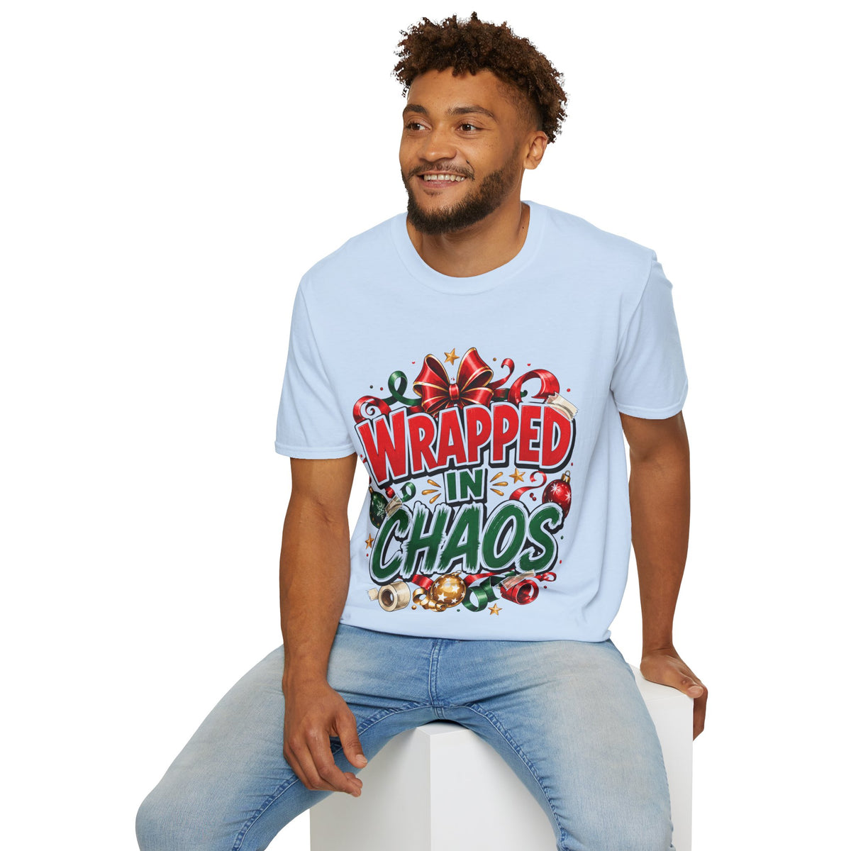 T-Shirt — "Wrapped in Chaos" Holiday Graphic Tee