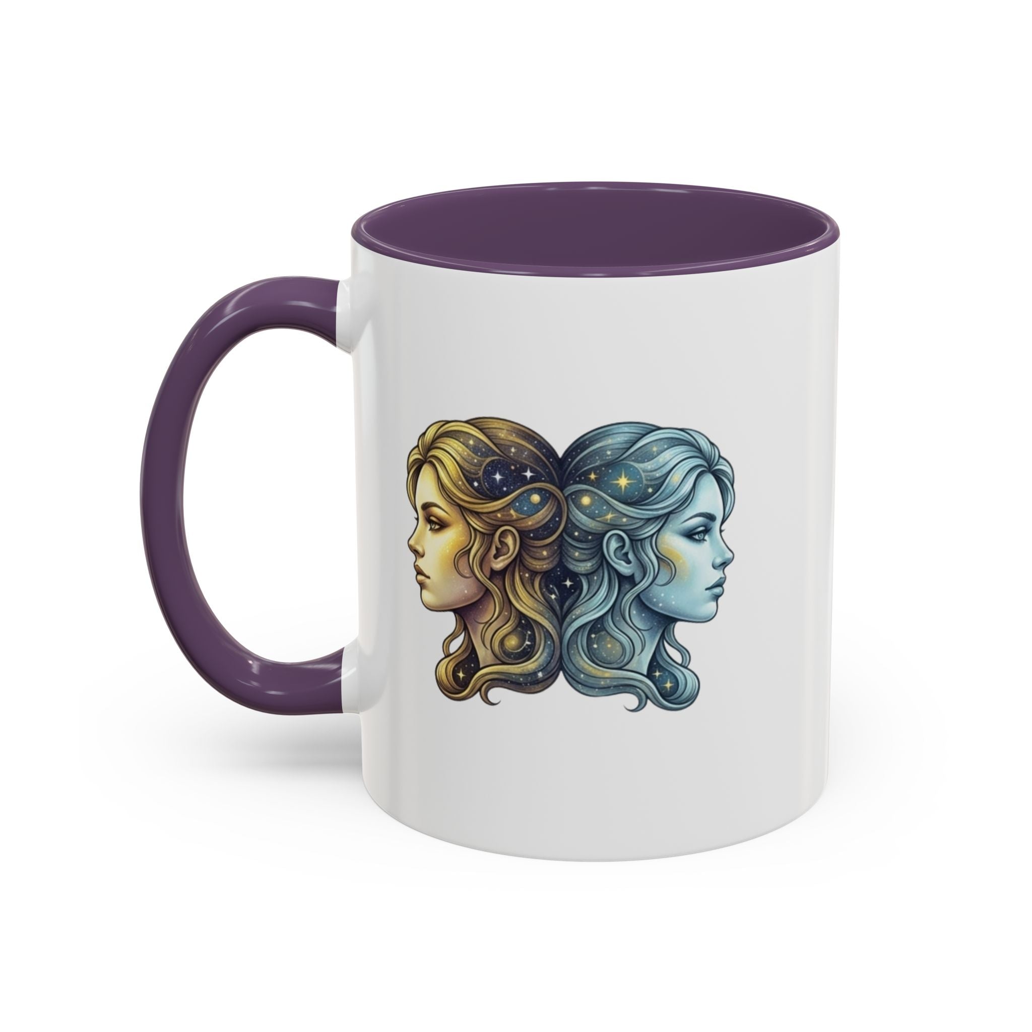 Gemini Zodiac Accent Coffee Mug — Dual Faces Astrology Design