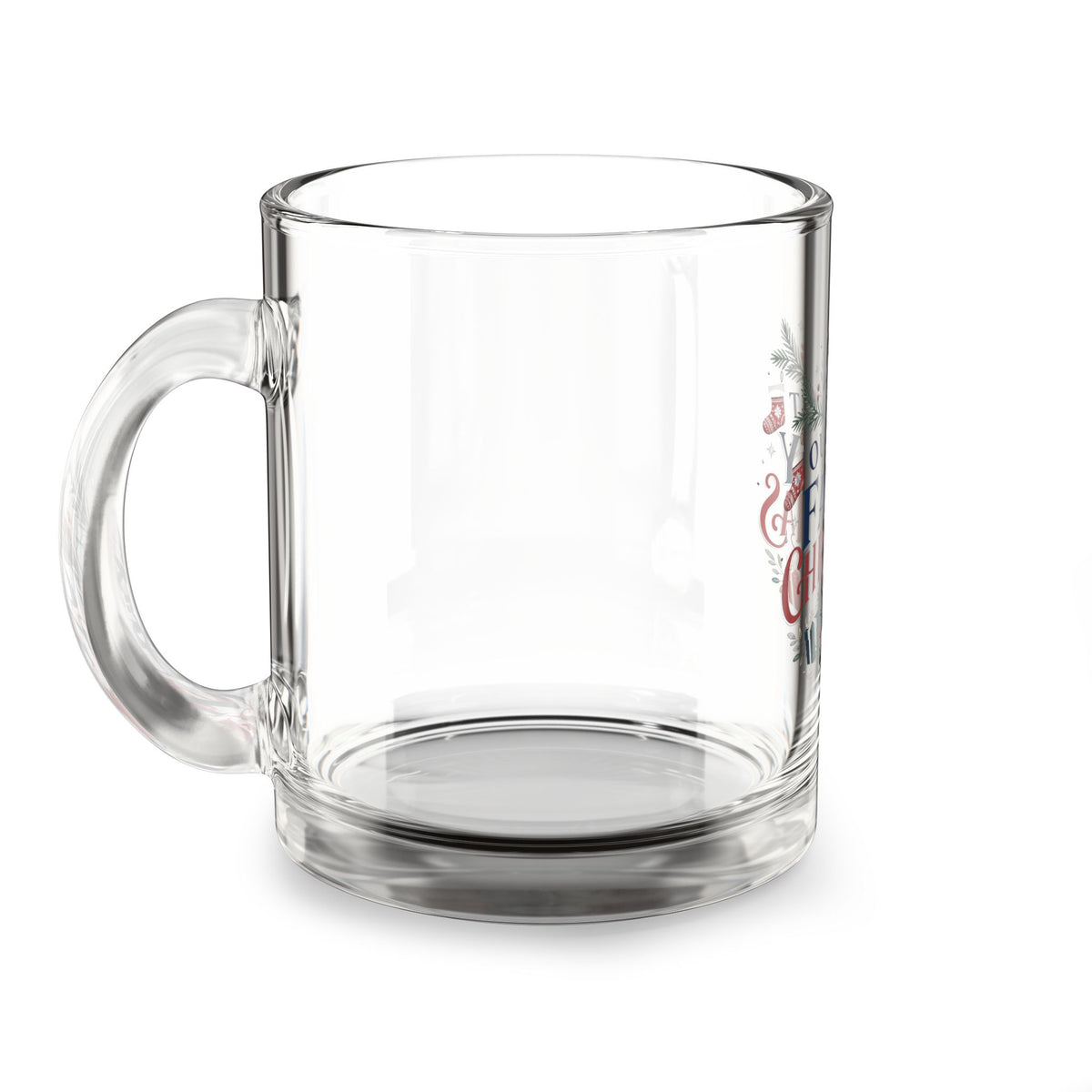 Christmas Glass Mug — "Our First Family Christmas" 10oz Keepsake Holiday Coffee Cup