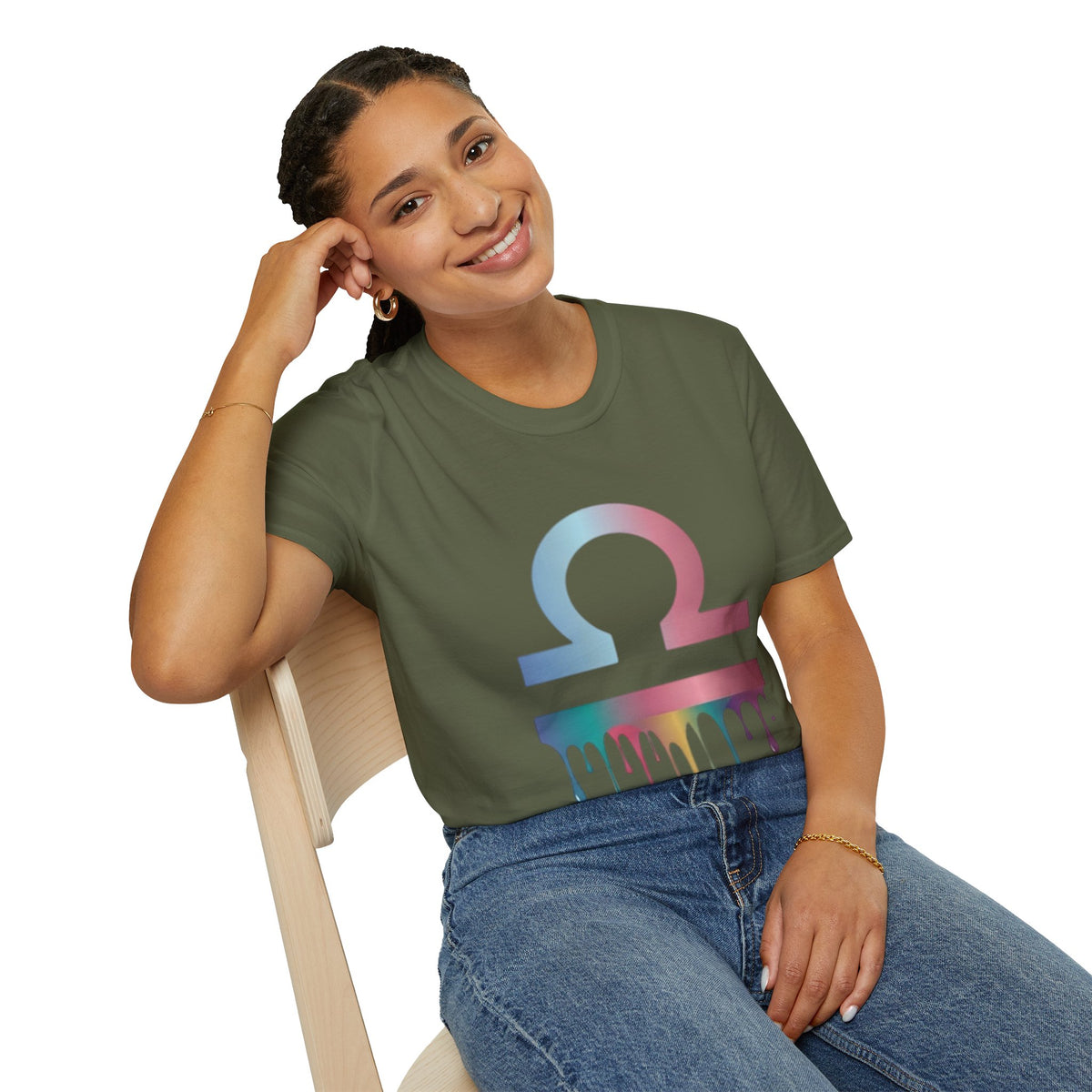 Libra Zodiac Omega Symbol T‑Shirt — Pastel Gradient Drip Graphic Shirt