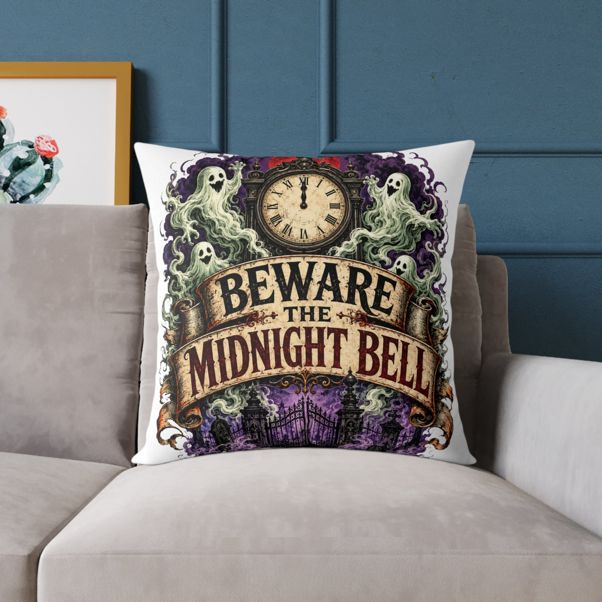 Halloween Beware the Midnight Bell Decorative Pillow – Gothic Halloween Throw Pillow