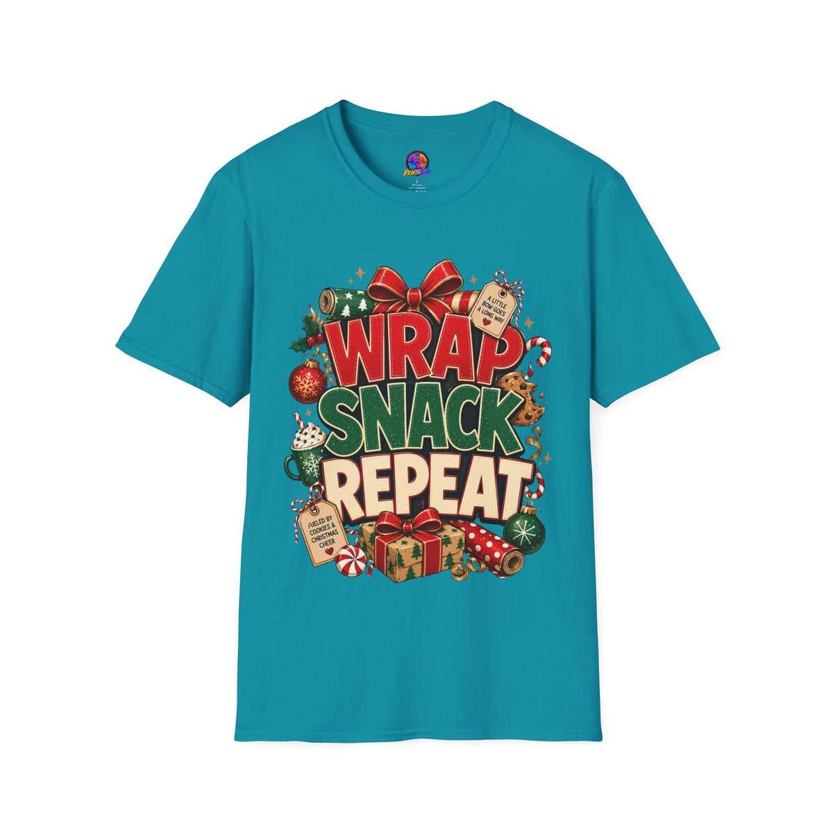 T-Shirt — "Wrap Snack Repeat" Christmas Graphic Tee