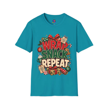 T-Shirt — "Wrap Snack Repeat" Christmas Graphic Tee
