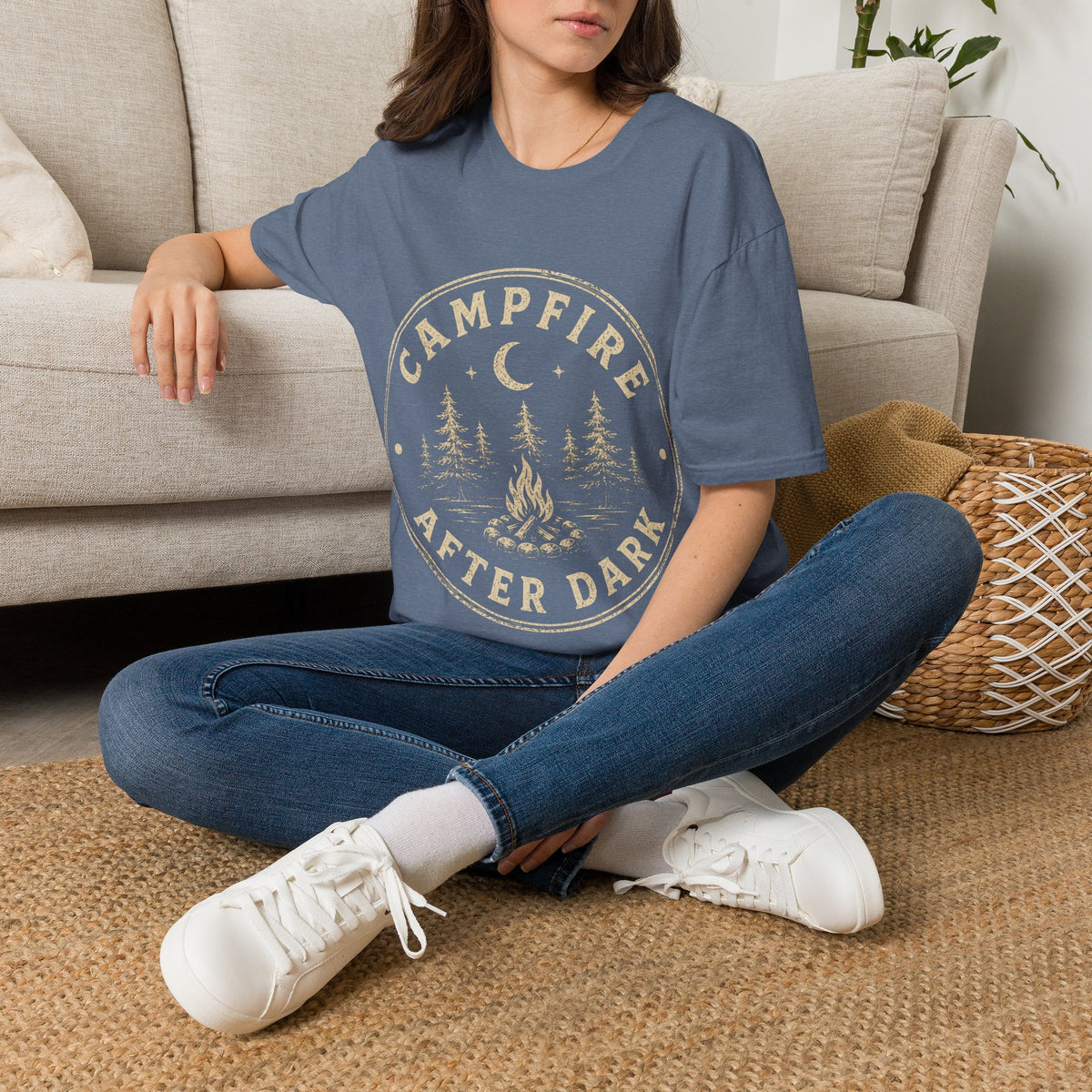 Campfire After Dark T-Shirt — Vintage Moon & Pines Camping Tee