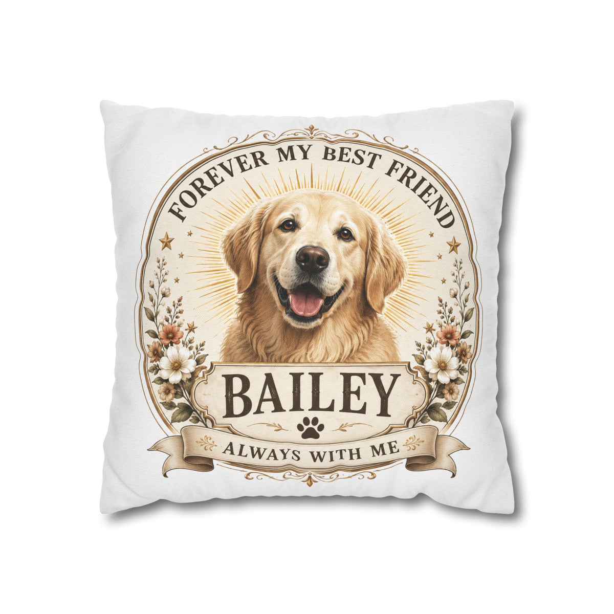 Personalized Dog Pillowcase Milo Bailey Dog Dad Mom - "Forever My Best Friend" Golden Retriever Tribute