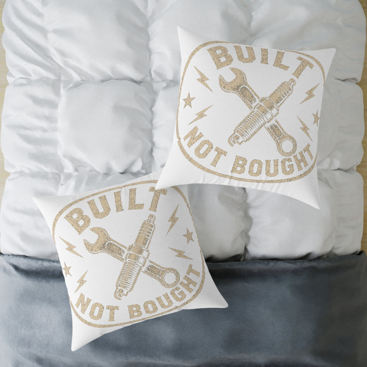 Built Not Bought Throw Pillow  Milo Bailey Dog Dad Mom— Mechanics & DIY Garage Accent