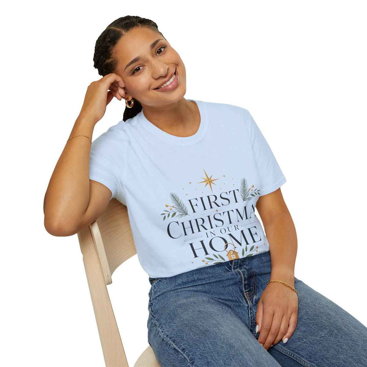First Christmas T-Shirt — 'First Christmas in Our Home' Elegant Holiday Tee