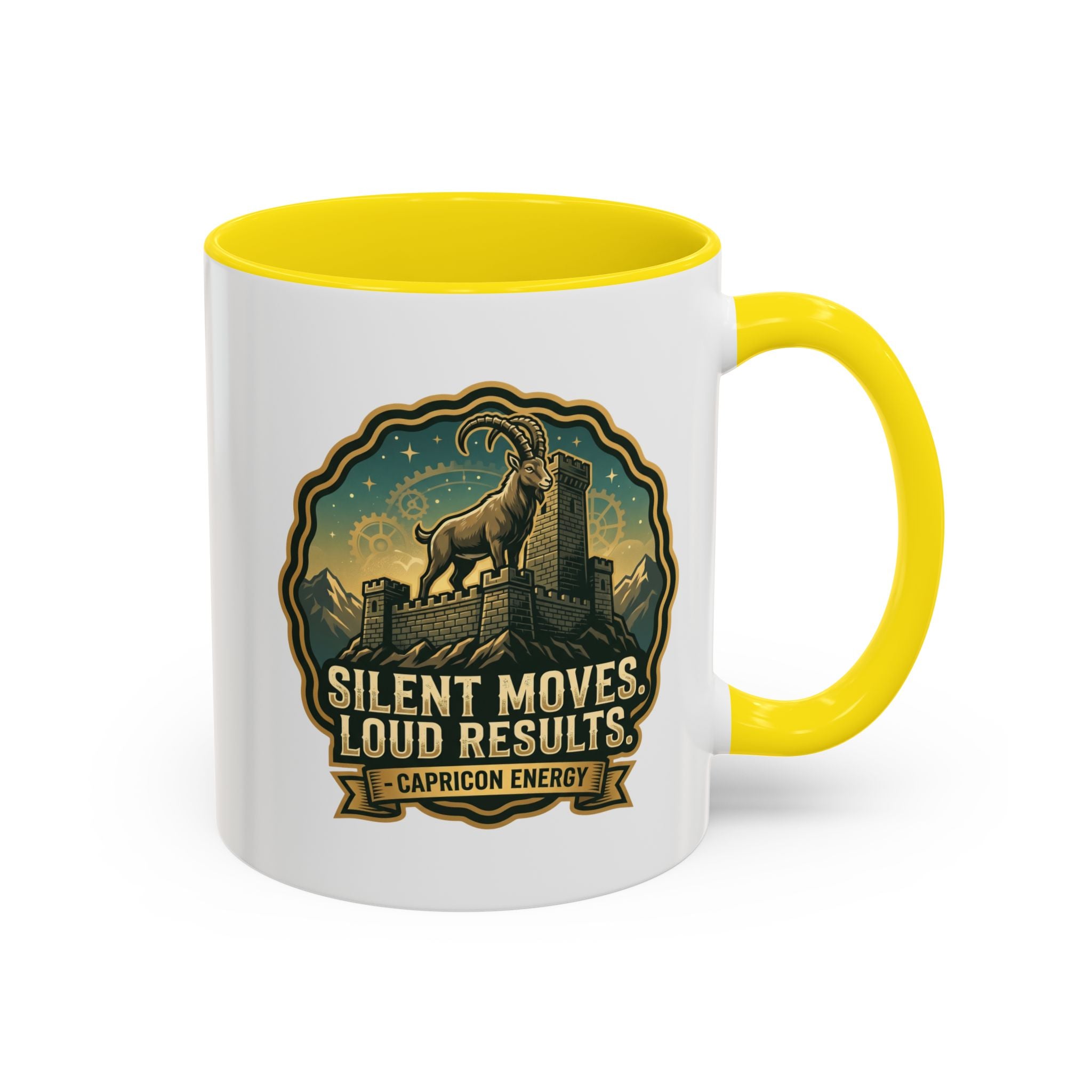Capricorn Coffee Mug - "Silent Moves. Loud Results." Zodiac Goat Accent Mug