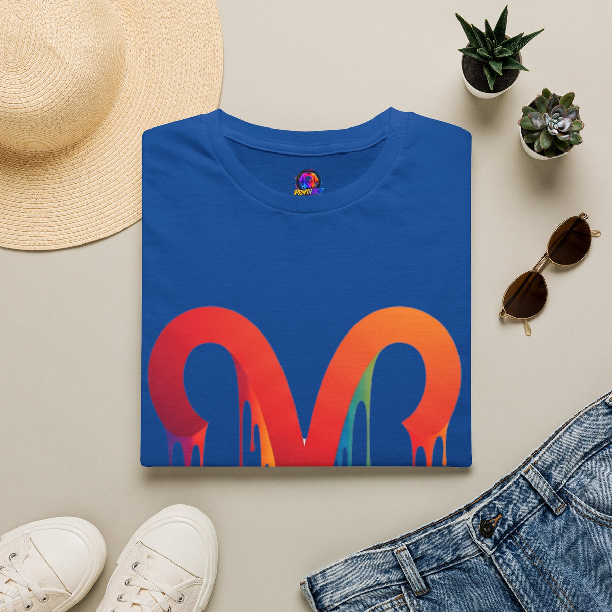 Aries Rainbow Drip T-Shirt — Colorful Dripping Zodiac Graphic Tee