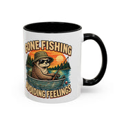 Funny And Witty "Gone Fishing Avoiding Feelings" Accent Coffee Mug (11, 15oz)