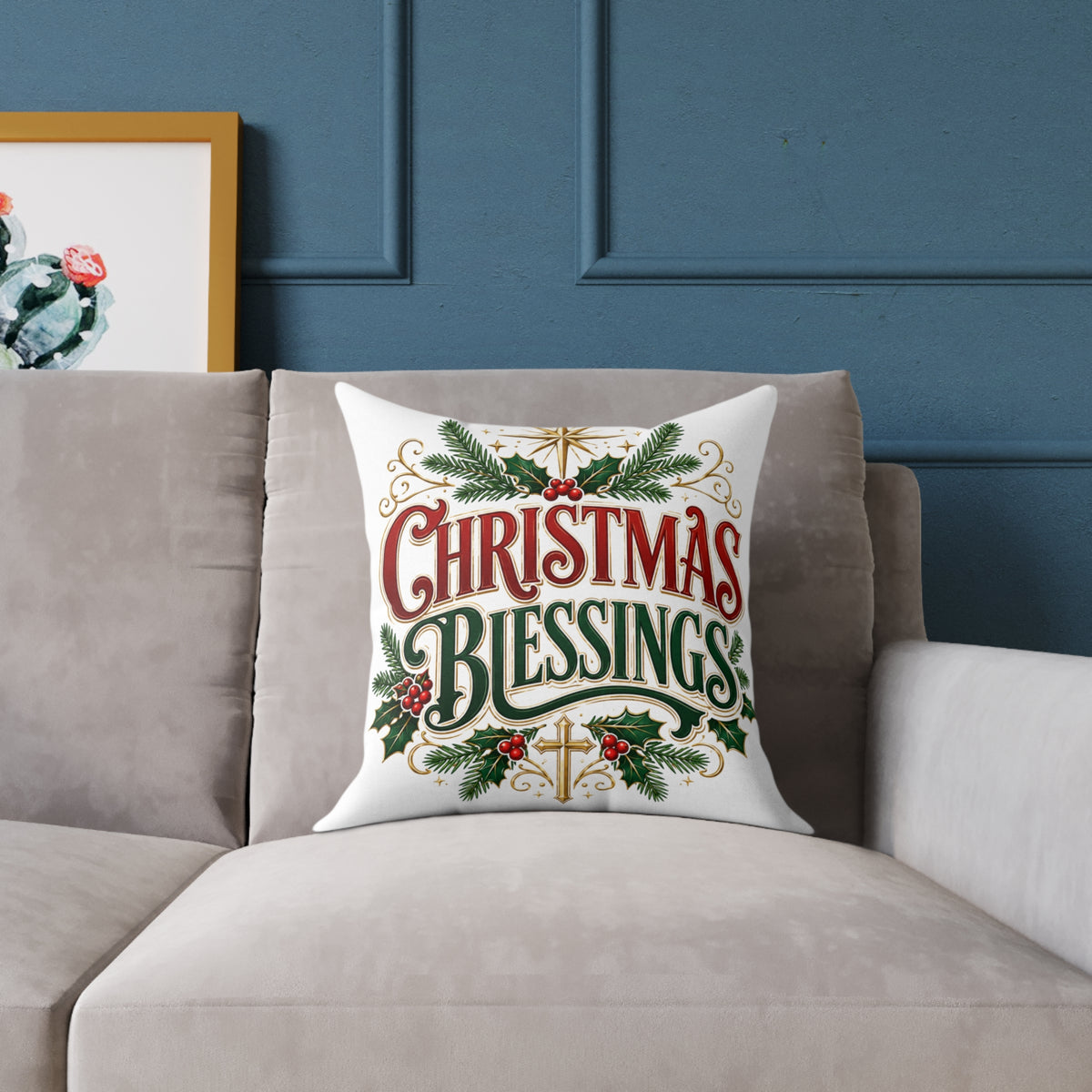 Christmas Blessings Square Poly Canvas Pillow