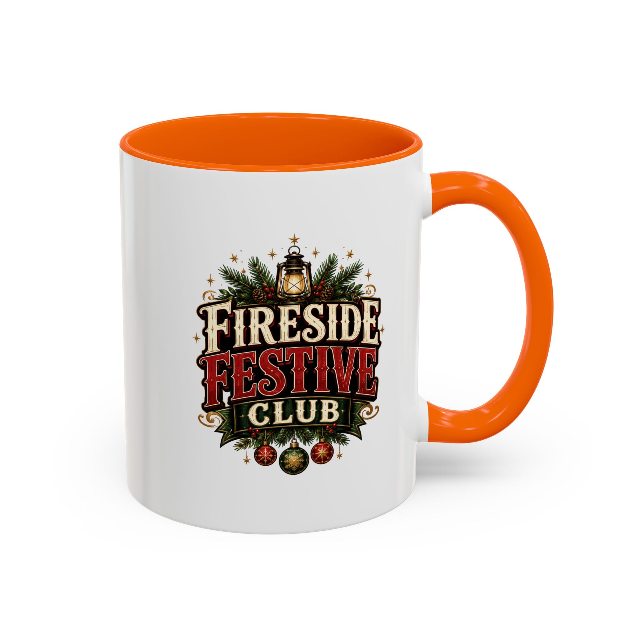 Fireside Festive Club Accent Coffee Mug — Holiday Christmas Hot Cocoa Gift