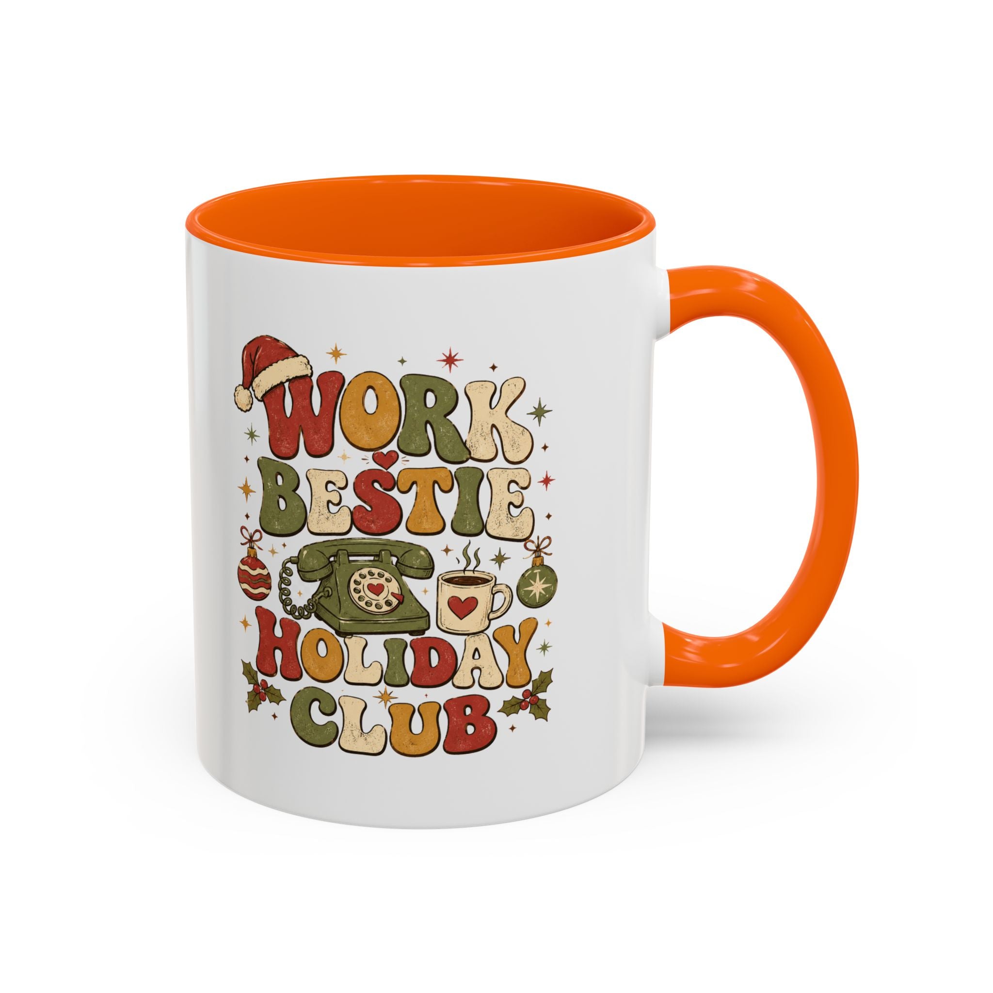 Modern Day Christmas Work Bestie Holiday Club Coffee Mug — Retro Christmas Accent Mug
