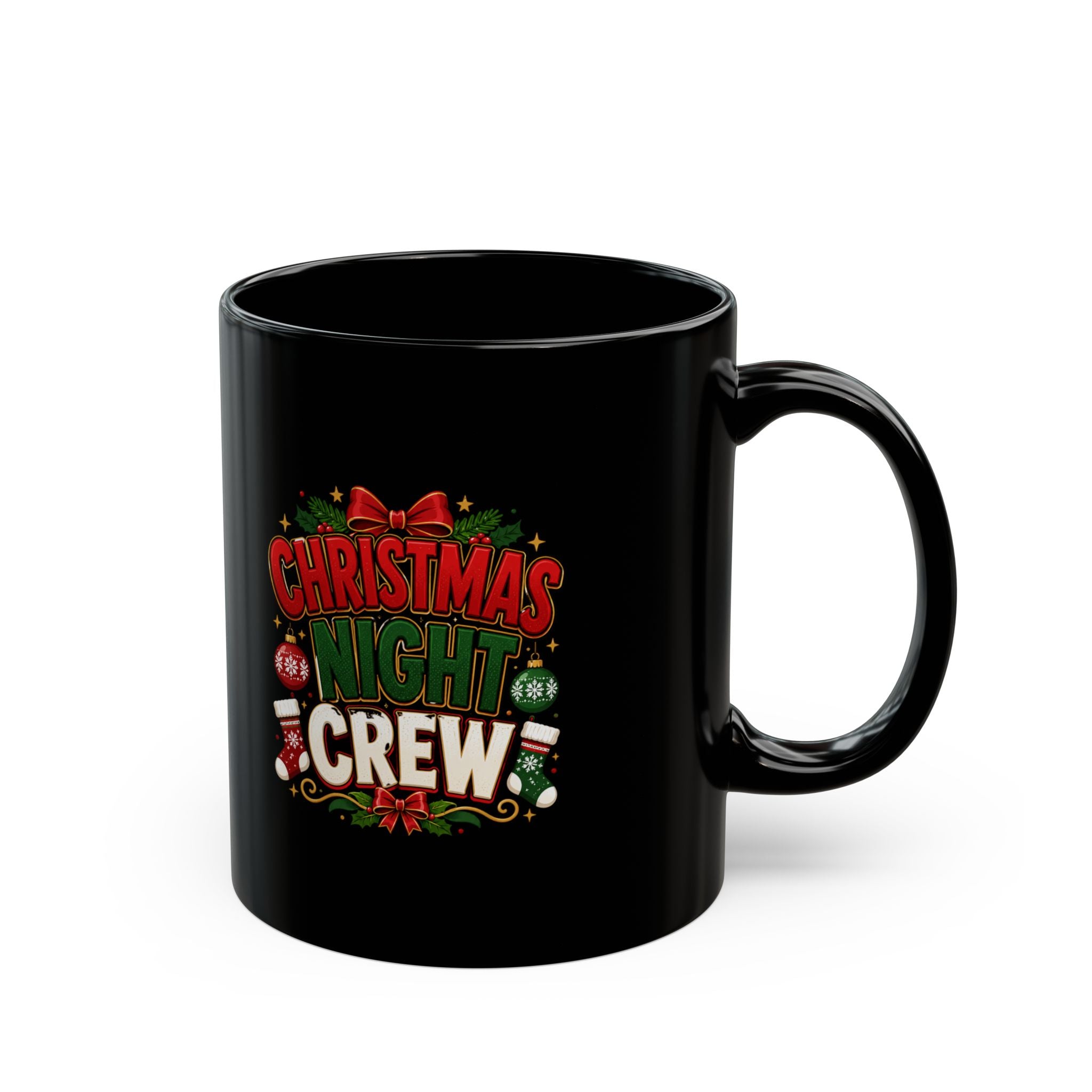 Christmas Night Crew Mug — Festive Black Holiday Coffee Cup