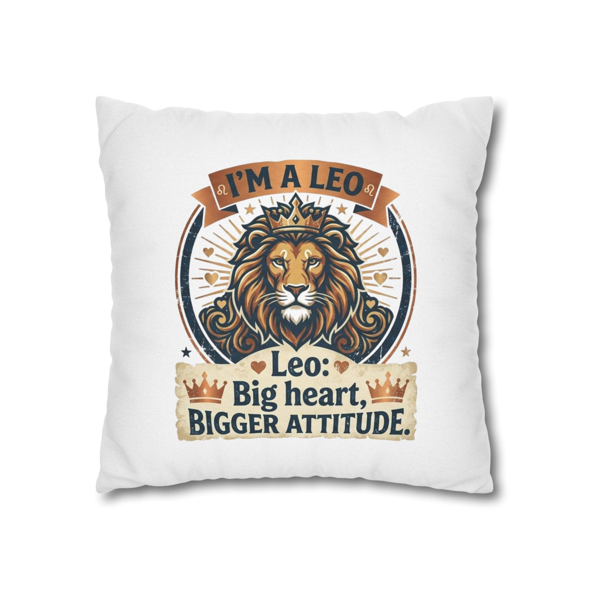 Leo Zodiac Big Heart Big Attitude Spun Polyester Square Pillowcase
