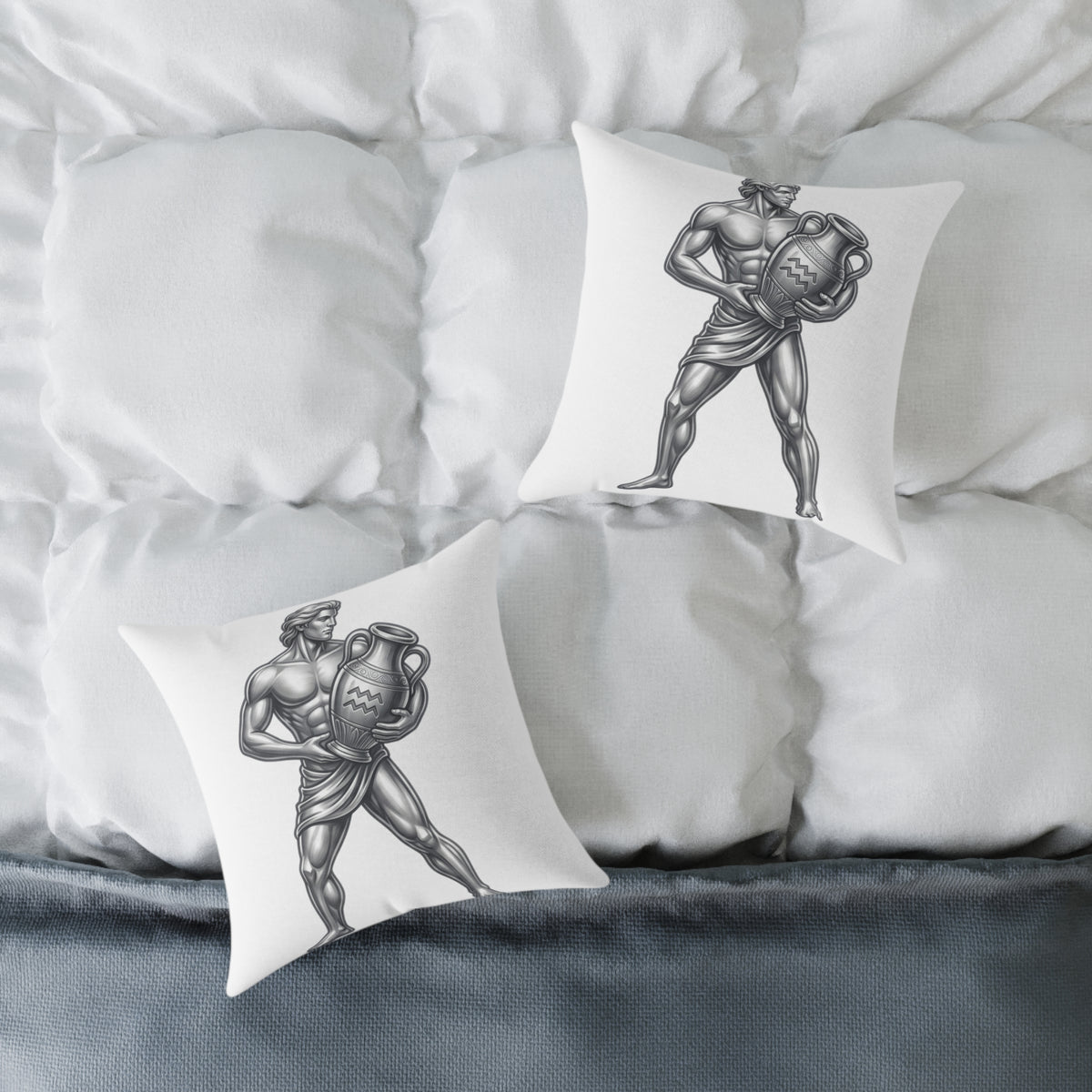 Aquarius Zodiac Pillow — Silver Water-Bearer Decorative Square Throw Pillow
