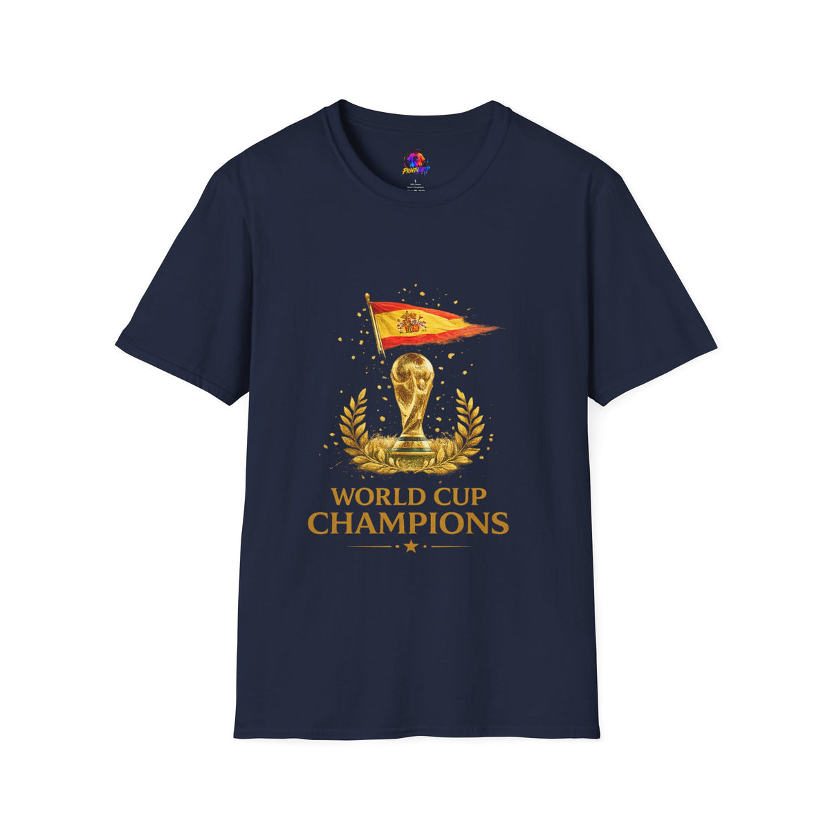 Spain World Cup Champions T-Shirt — Spanish Flag & Trophy Soccer Tee