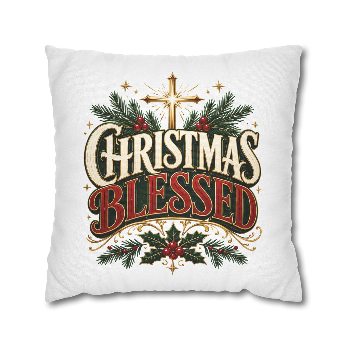Christmas Spun Square Pillowcase Christmas Blessed Pillowcase