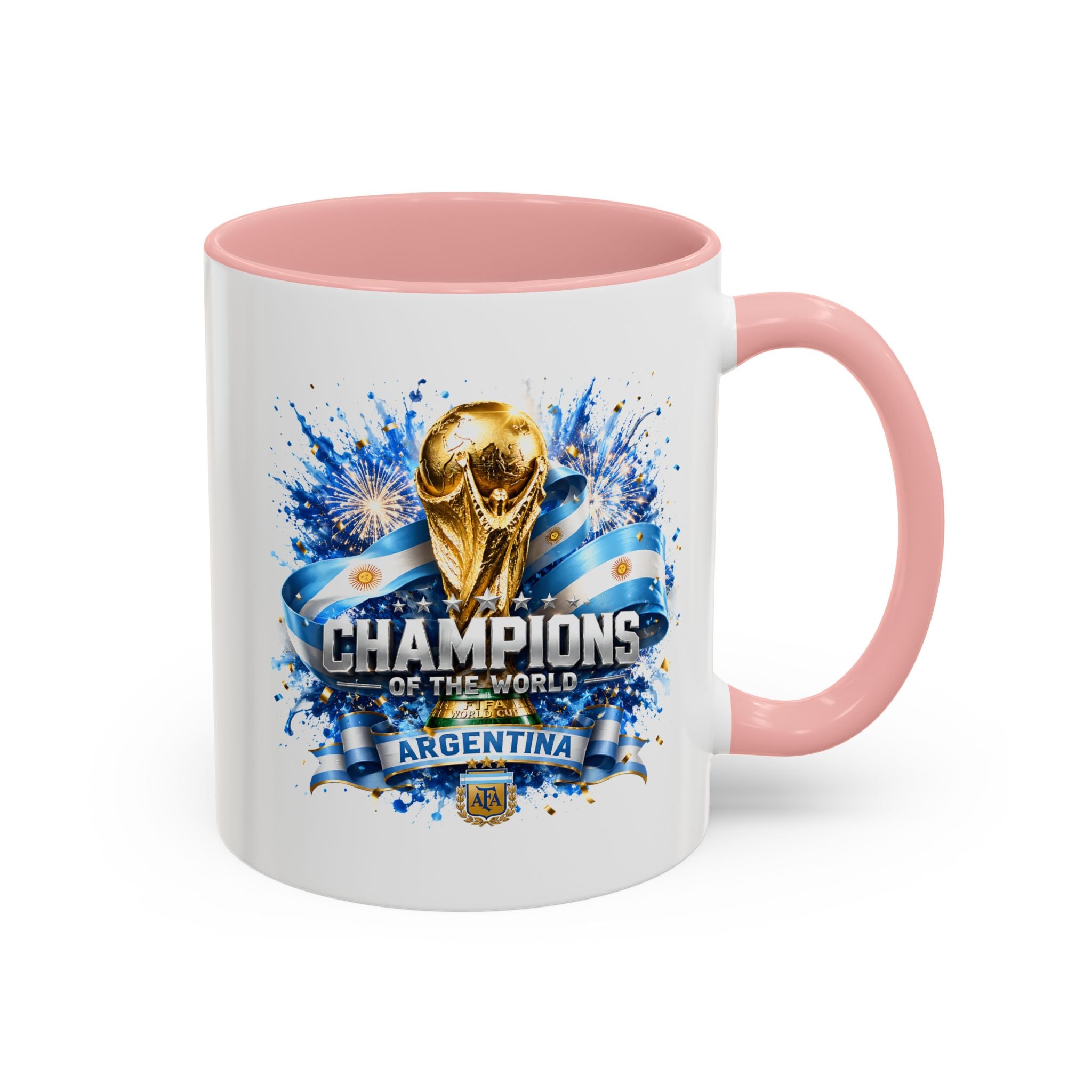 Argentina World Champions Coffee Mug — 'Champions of the World' Soccer Trophy Design