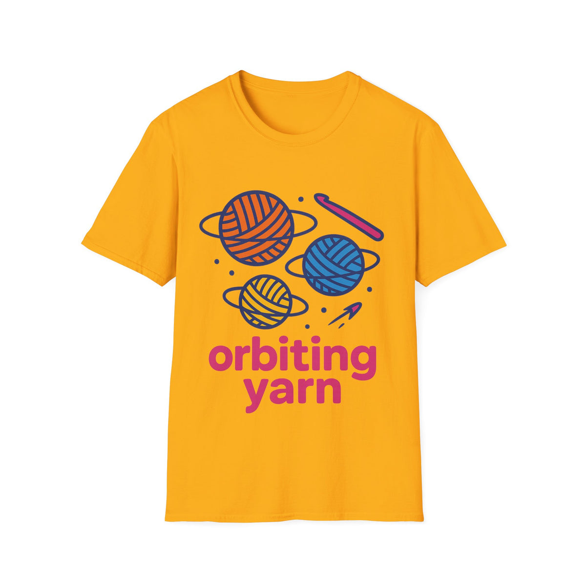"Orbiting Yarn" Space Galaxy Crochet Graphic Tee - Funny Knitting Crafter White T-Shirt - Trending Now - September 2026
