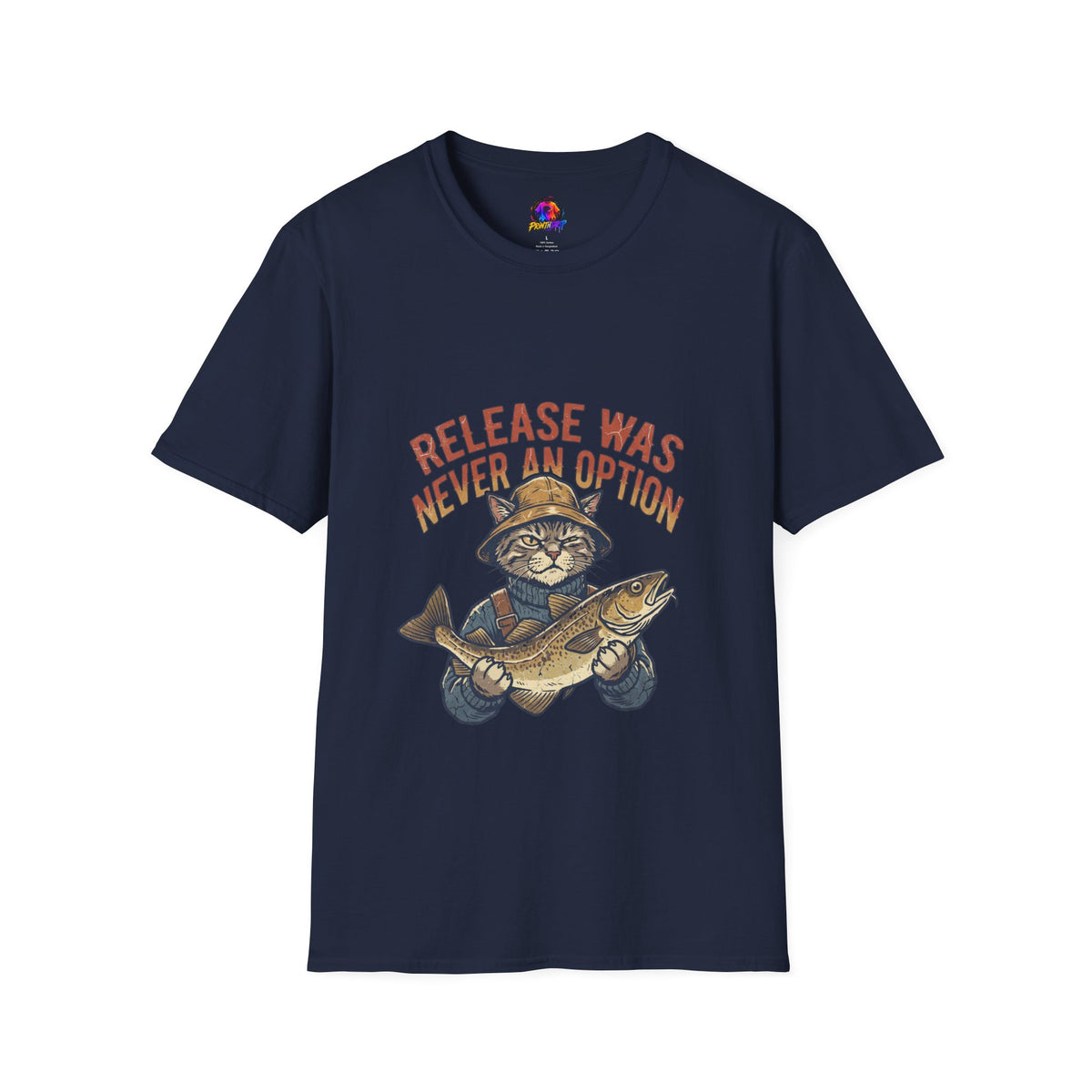 Funny And Witty Fishing Cat T-Shirt – "Release Was Never An Option" Vintage Angler Tee