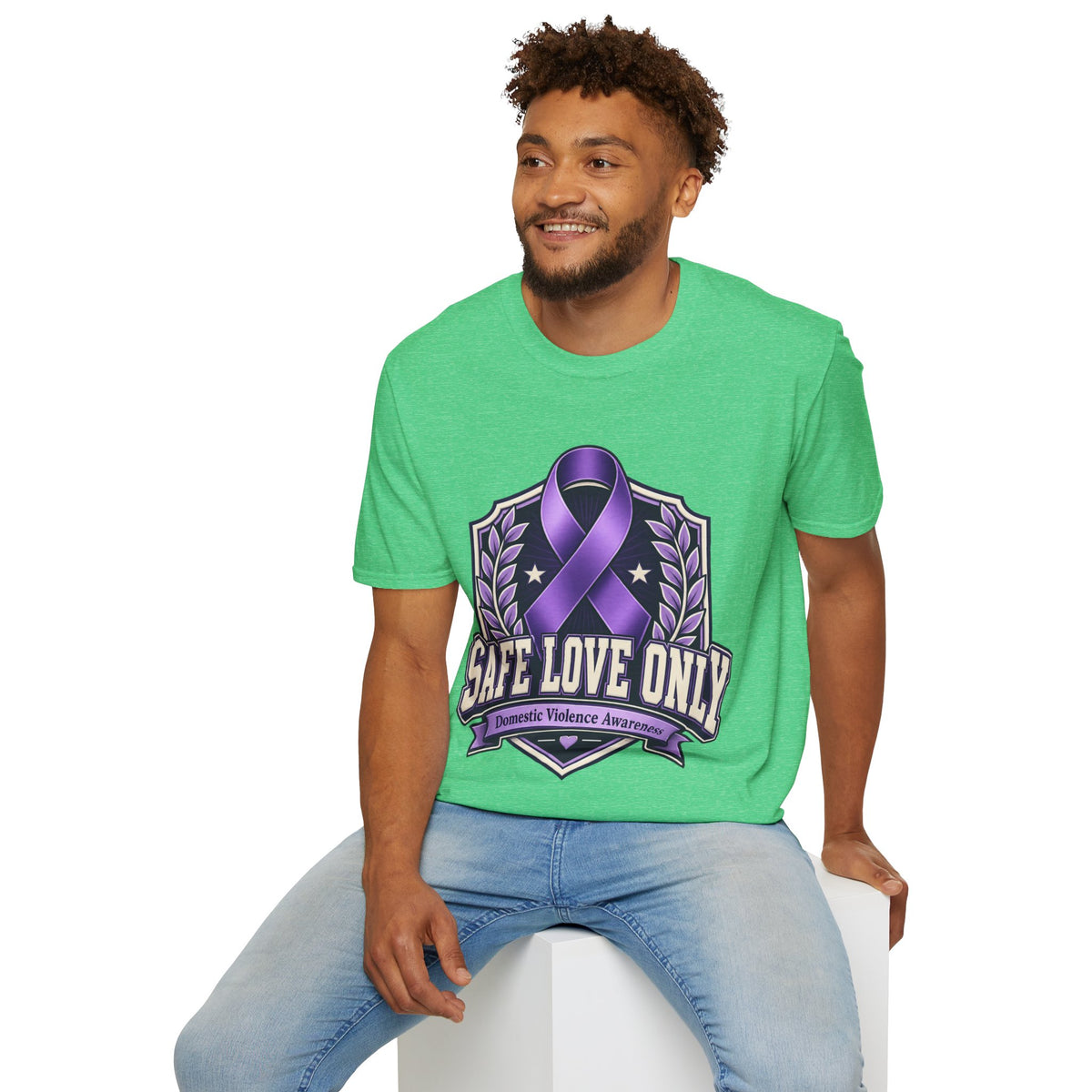 Domestic Violence Awareness T-Shirt — "Safe Love Only" Purple Ribbon Tee