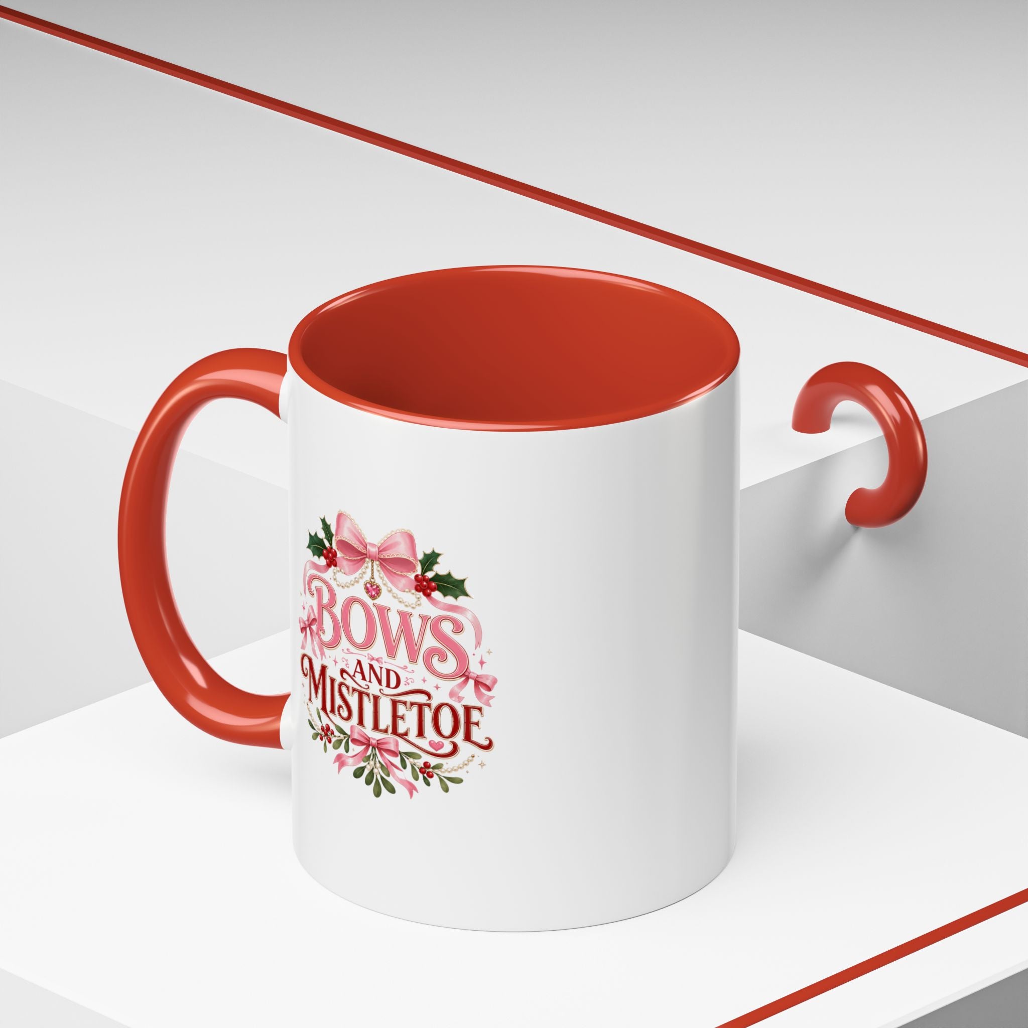 Bows and Mistletoe Accent Coffee Mug — Holiday Floral Christmas Coffee Cup