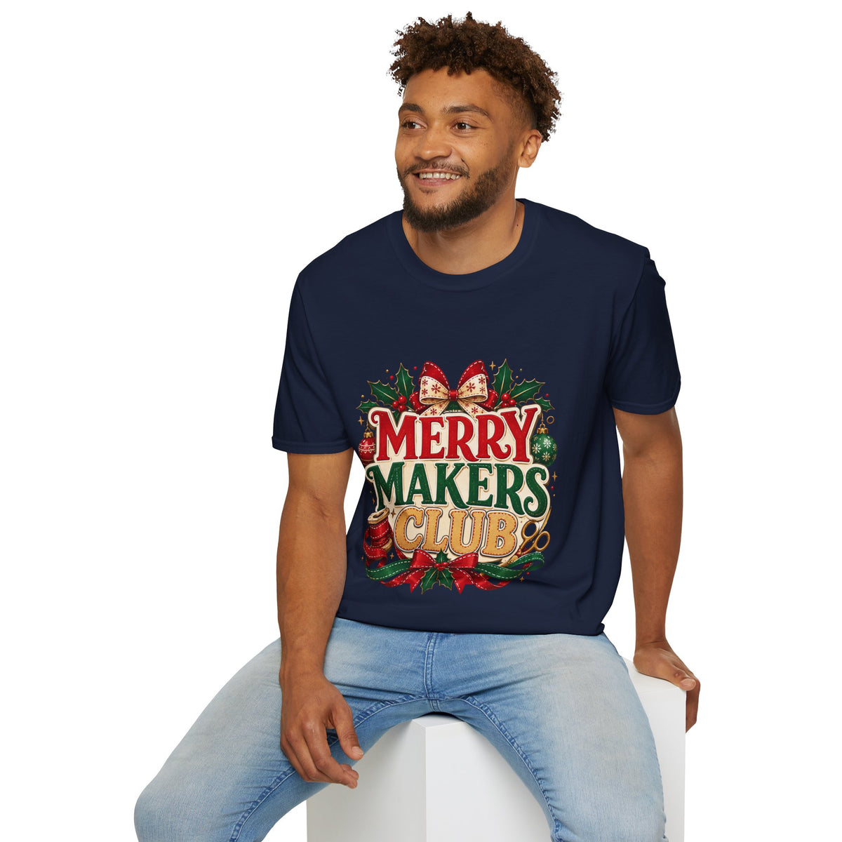 Merry Makers Club T-Shirt — Festive Christmas Holiday Tee with Holly & Bow