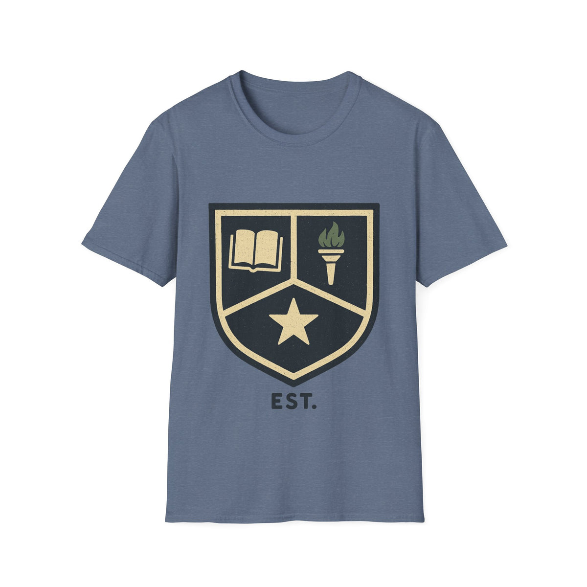 Academy Crest T-Shirt — Book & Torch Vintage Shield Tee - Trending Now - August 2026