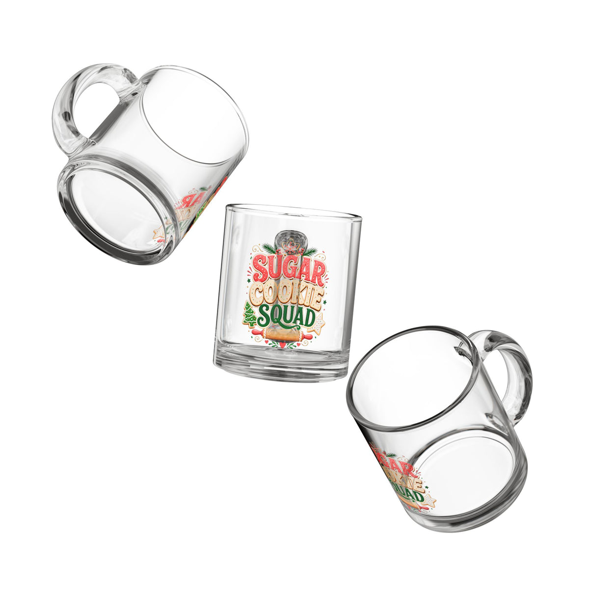 Christmas Glass Mug 10 oz Sugar Cookie Squad Glass Mug — 10oz Holiday Baking Coffee Cup
