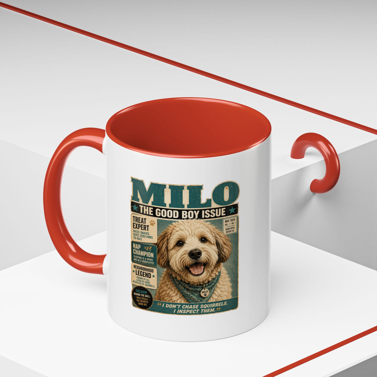 Milo Bailey Dog Dad Mom Milo 'The Good Boy Issue' Accent Coffee Mug – Cute Dog Magazine Cover Design