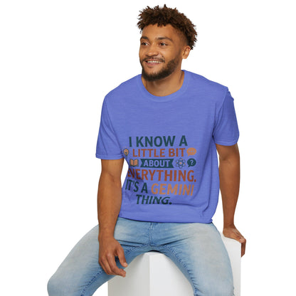 Gemini Funny Horoscope T‑Shirt — "I Know A Little Bit About Everything, It's A Gemini Thing"