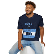Soccer Boss T‑Shirt — 'BOSS' Striped Football Player Graphic Tee