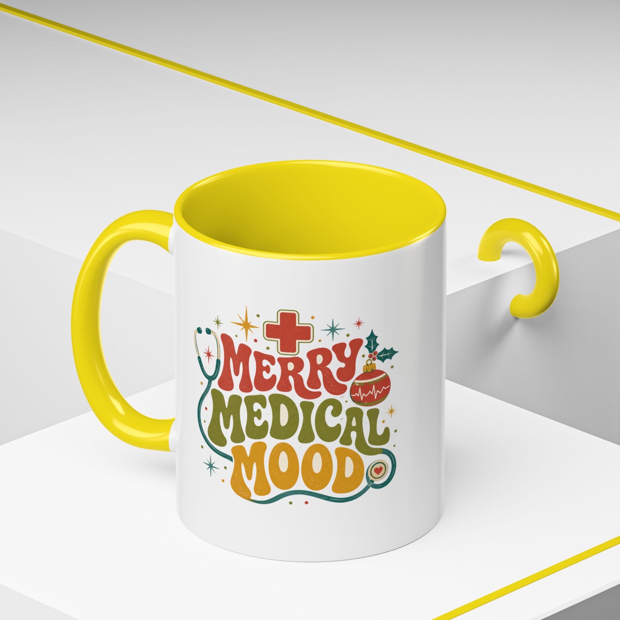 Modern Day Christmas Merry Medical Mood Accent Coffee Mug — Holiday Nurse & Doctor Gift